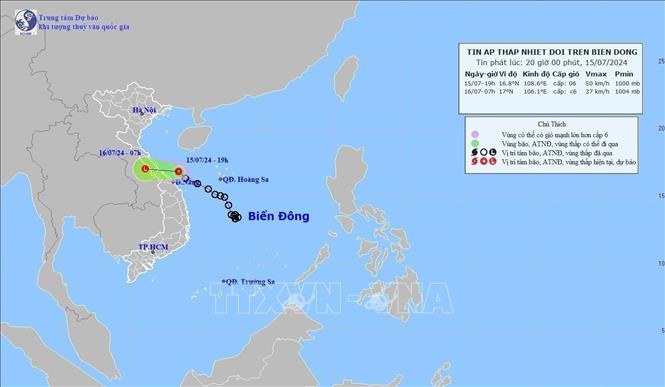 Hướng di chuyển của vùng áp thấp. Ảnh: TTXVN phát