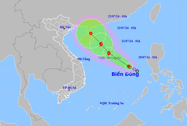 Vị trí và đường đi của áp thấp nhiệt đới. Ảnh: NCHMF