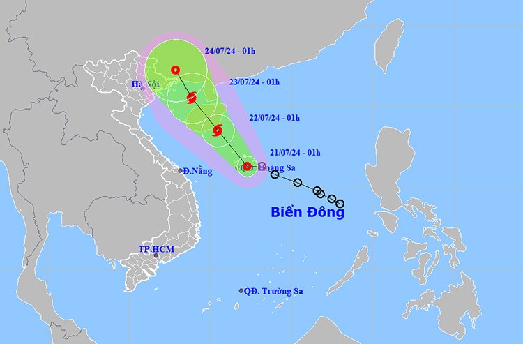 Vị trí và đường đi của áp thấp nhiệt đới. Ảnh: NCHMF