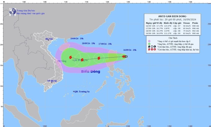 Áp thấp nhiệt đới có thể hình thành bão trên biển Đông - Ảnh: TT Khí tượng Thủy văn quốc gia.