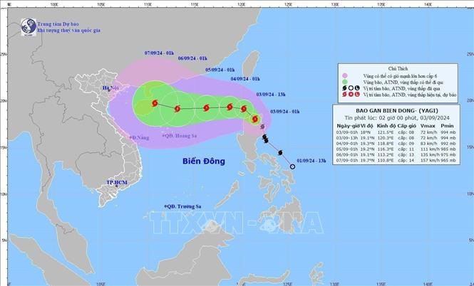 Hướng di chuyển của bão số 3. Ảnh: TTXVN phát