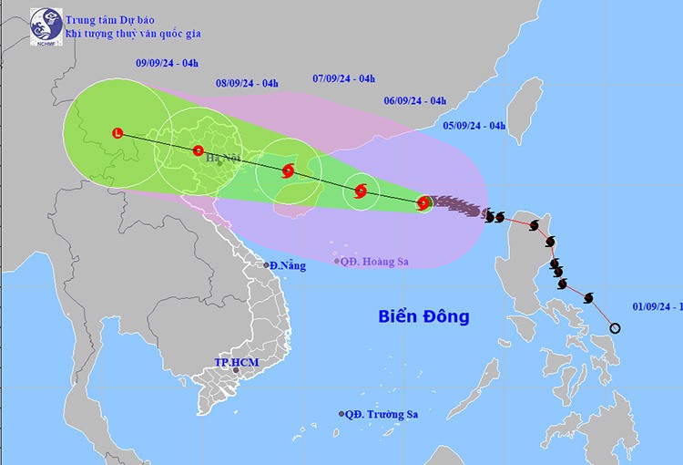 Vị trí và đường đi của bão số 3. Ảnh: NCHMF